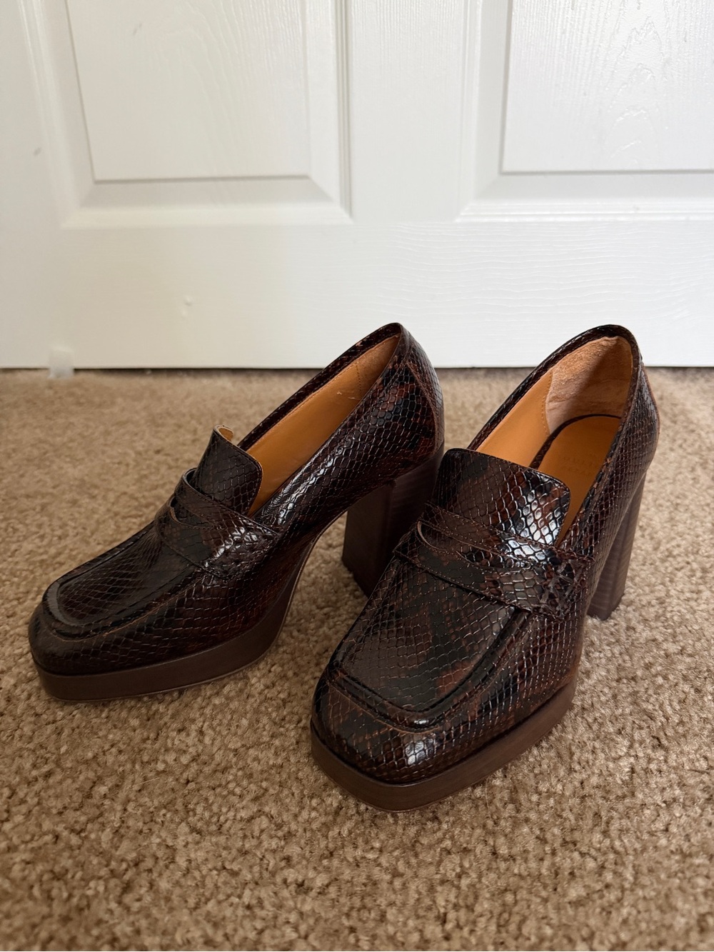Sézane Brown Snakeskin-Effect Loafers - Picture 2 of 8